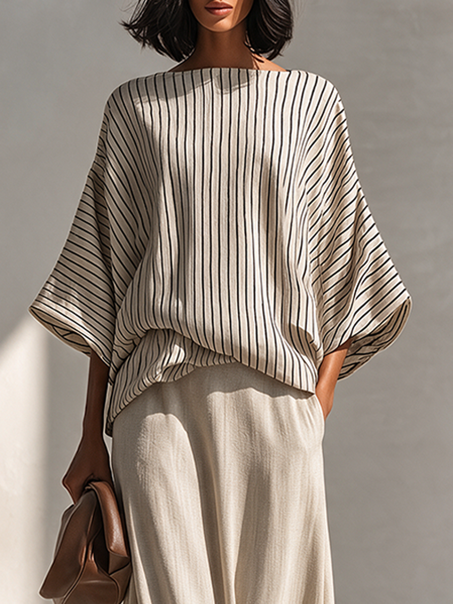 Women's Striped Loose Cotton-Linen Set MDZ2161H2ZRK