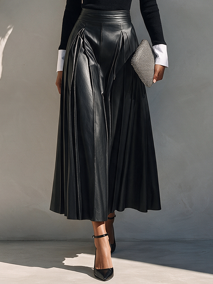 Women's Faux-Layer Knit Top & Leather Skirt Set MDZ2178H8ZRK