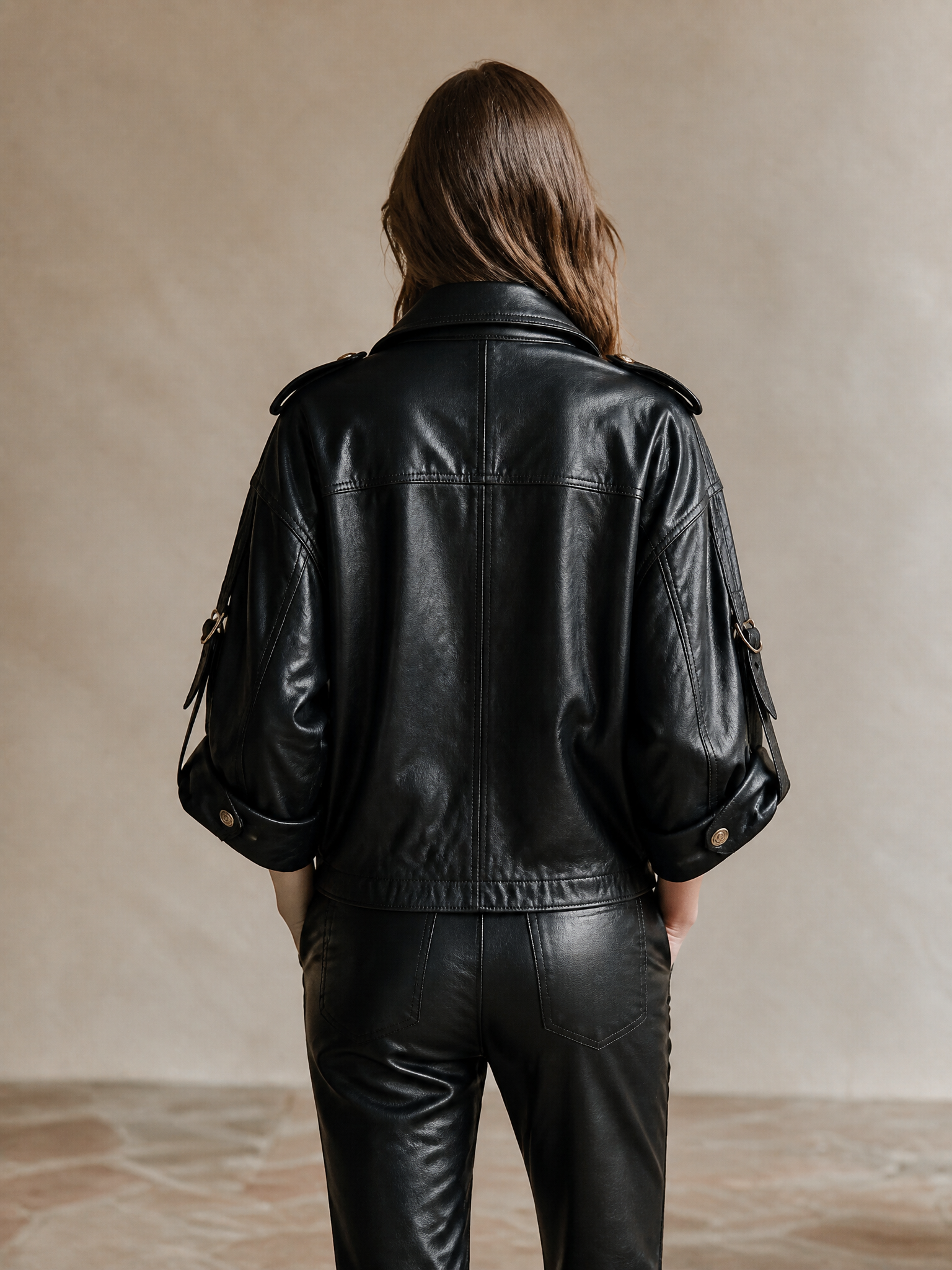 Women's Double‑Breasted Cropped Moto Jacket For City Street MDZ2151H5LYL