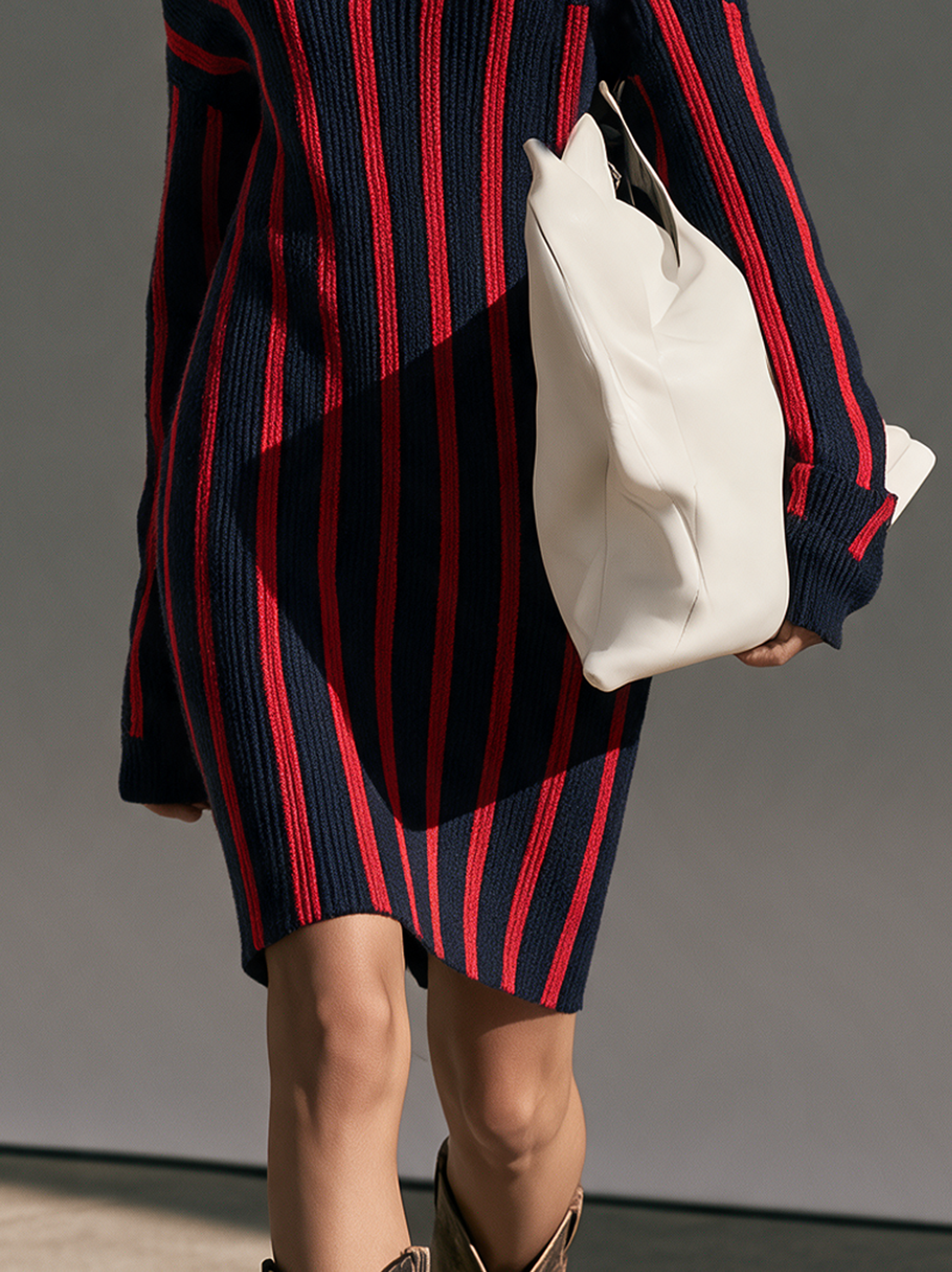 Women's Vintage Striped One-Shoulder Long-Sleeve Sweater Dress MDZ2193H3WY