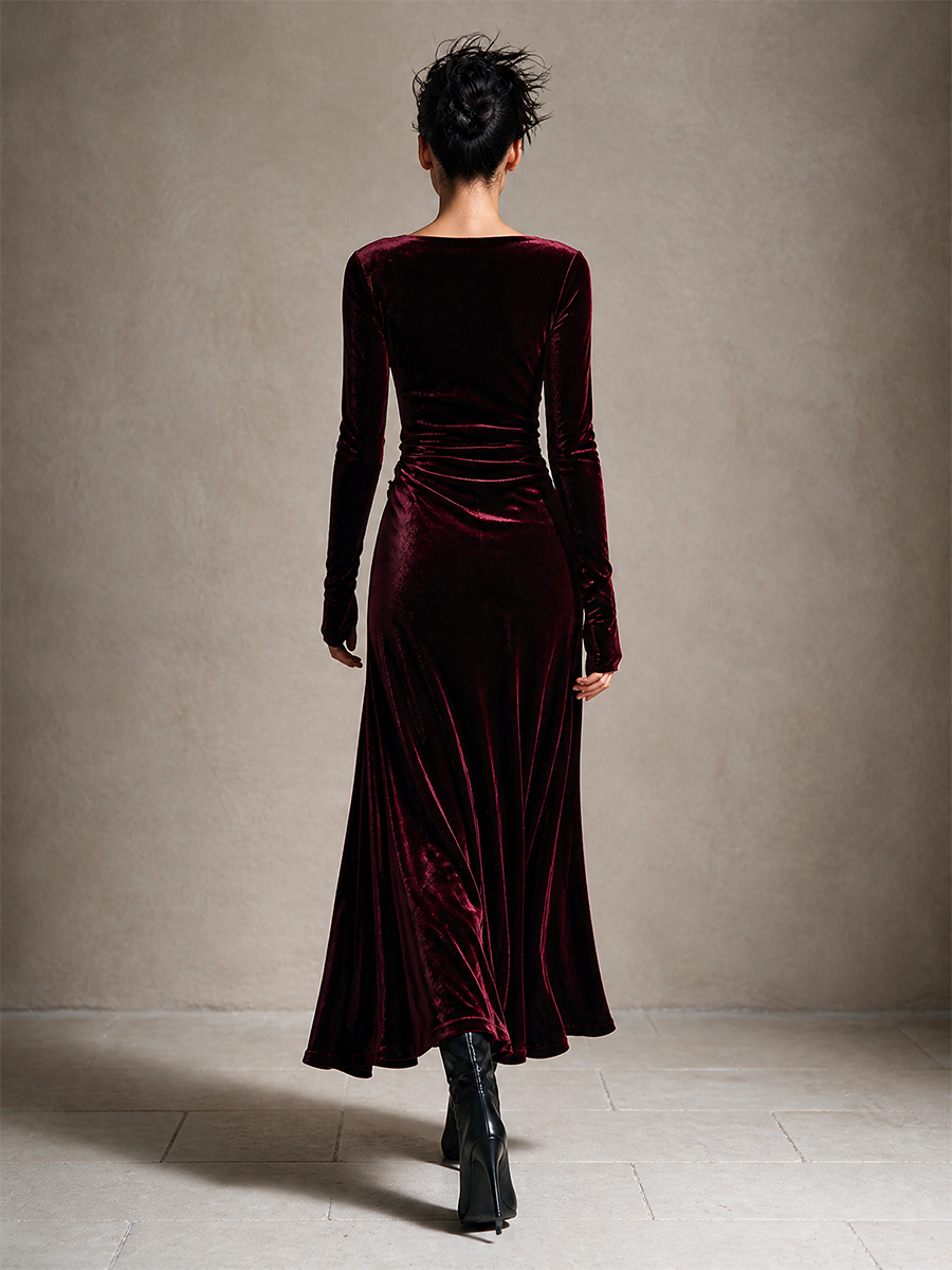 Women's Twist‑Knot Velvet Maxi Dress For Formal Dinner MDZ2122H8LYL