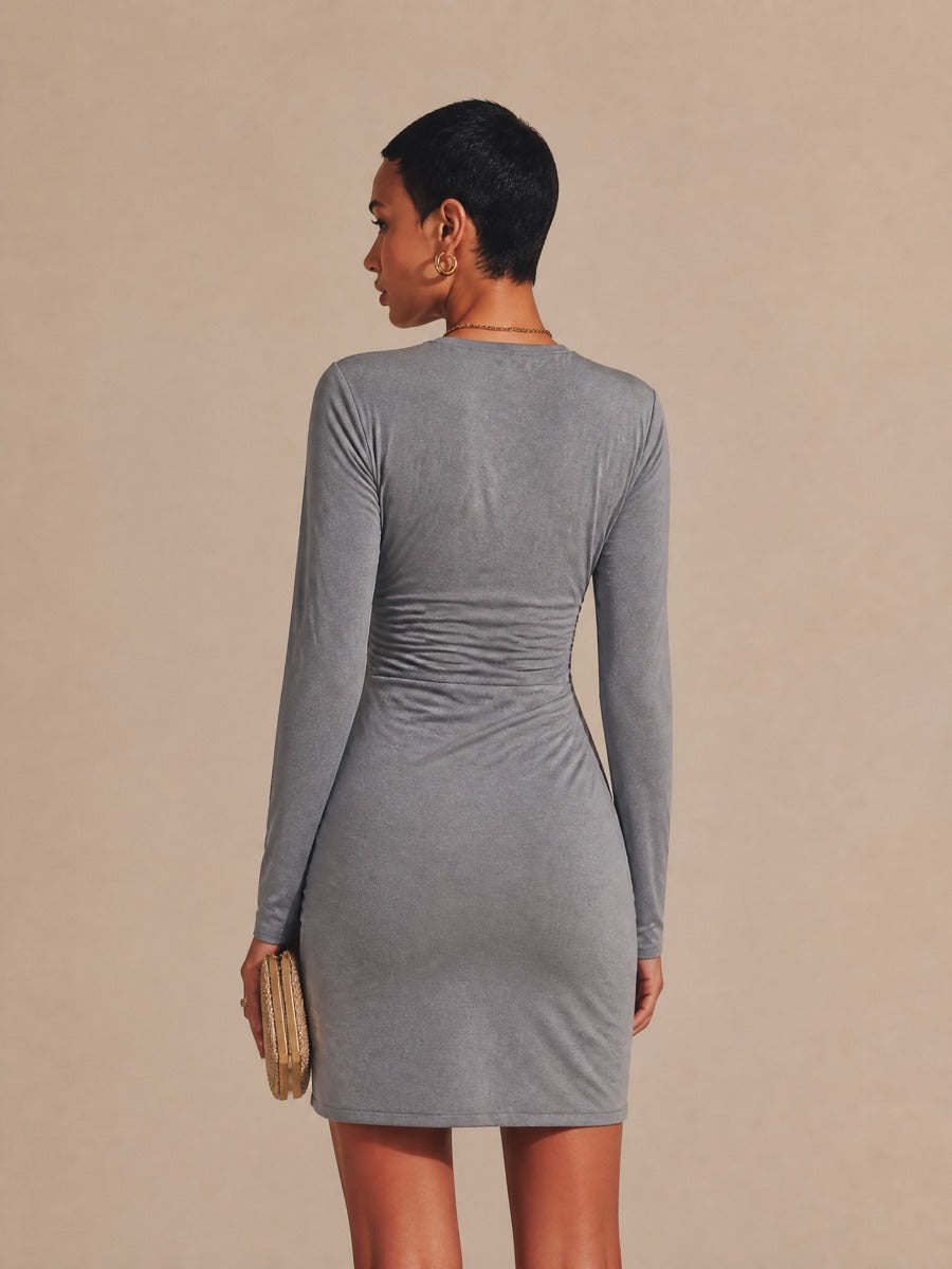 Women's Pleated Hollow-Out Sexy Long-Sleeved Mini Dress MDZ2130H1GMJ