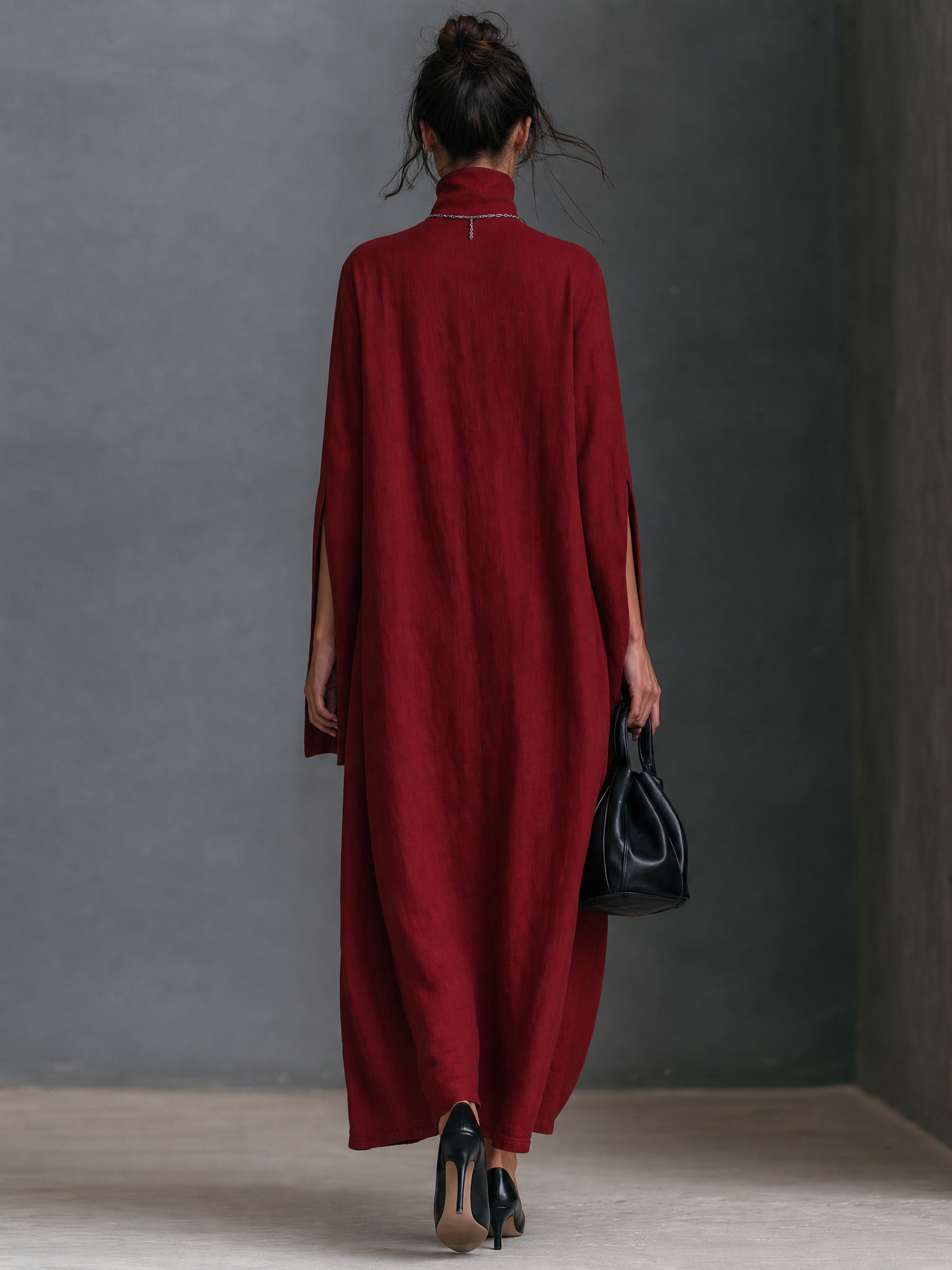 Women's Minimalist Maxi Dress With Pocket Embroidery And Slit Sleeves MDZ2176H4WY