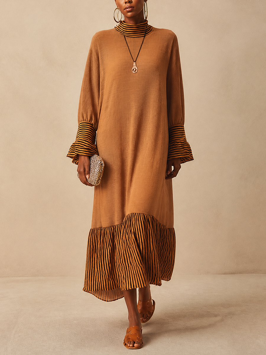 Women's Striped Ruffled Elegant Knit Maxi Dress MDZ2177H9GMJ
