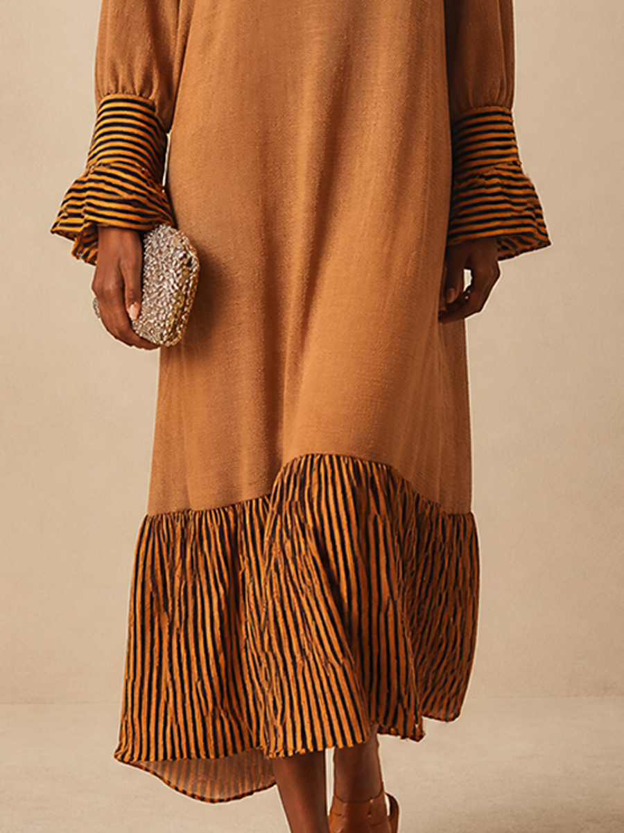 Women's Striped Ruffled Elegant Knit Maxi Dress MDZ2177H9GMJ