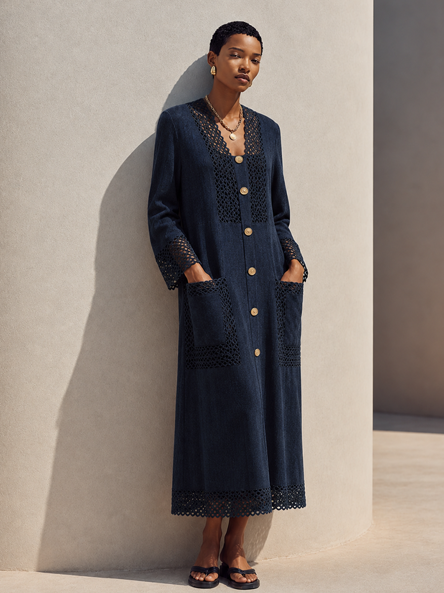 Women's Lace Panel Elegant V-Neck Maxi Dress MDZ2143H6GMJ