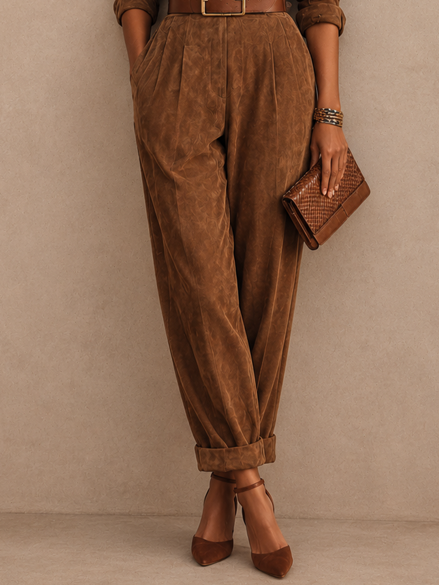 Women's Collared Elegant Suede Jumpsuit (Belt Not Included) MDZ2105H4GMJ