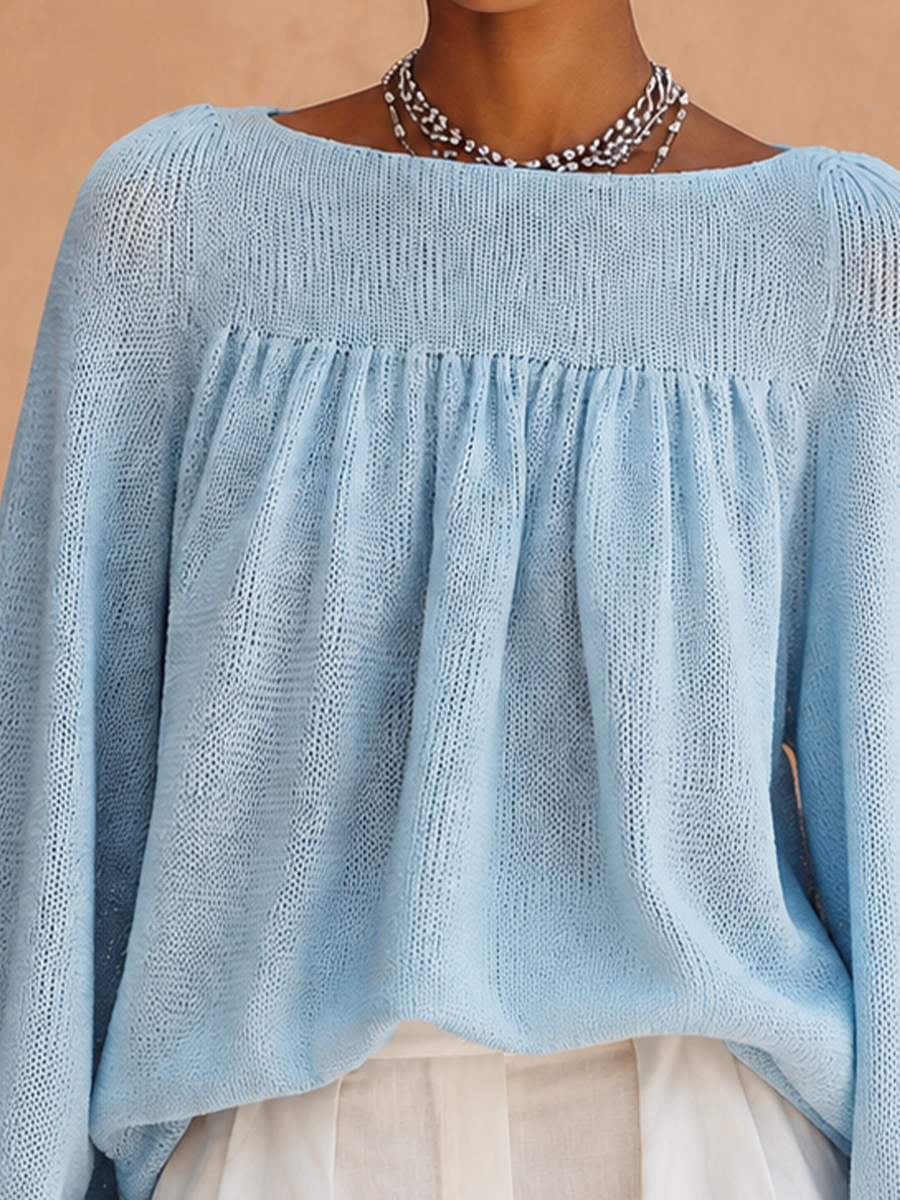 Women's Ruched Casual Knit Crew Neck Lantern Sleeve Top MDZ2186H3GMJ