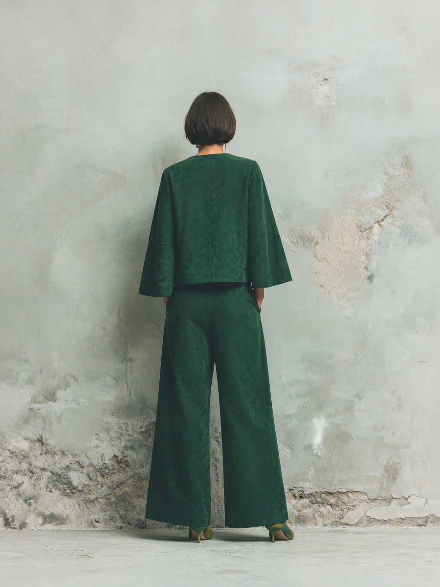 Women's Cape Sleeve Button Front Green Jacket MDZ2402H9YZJ