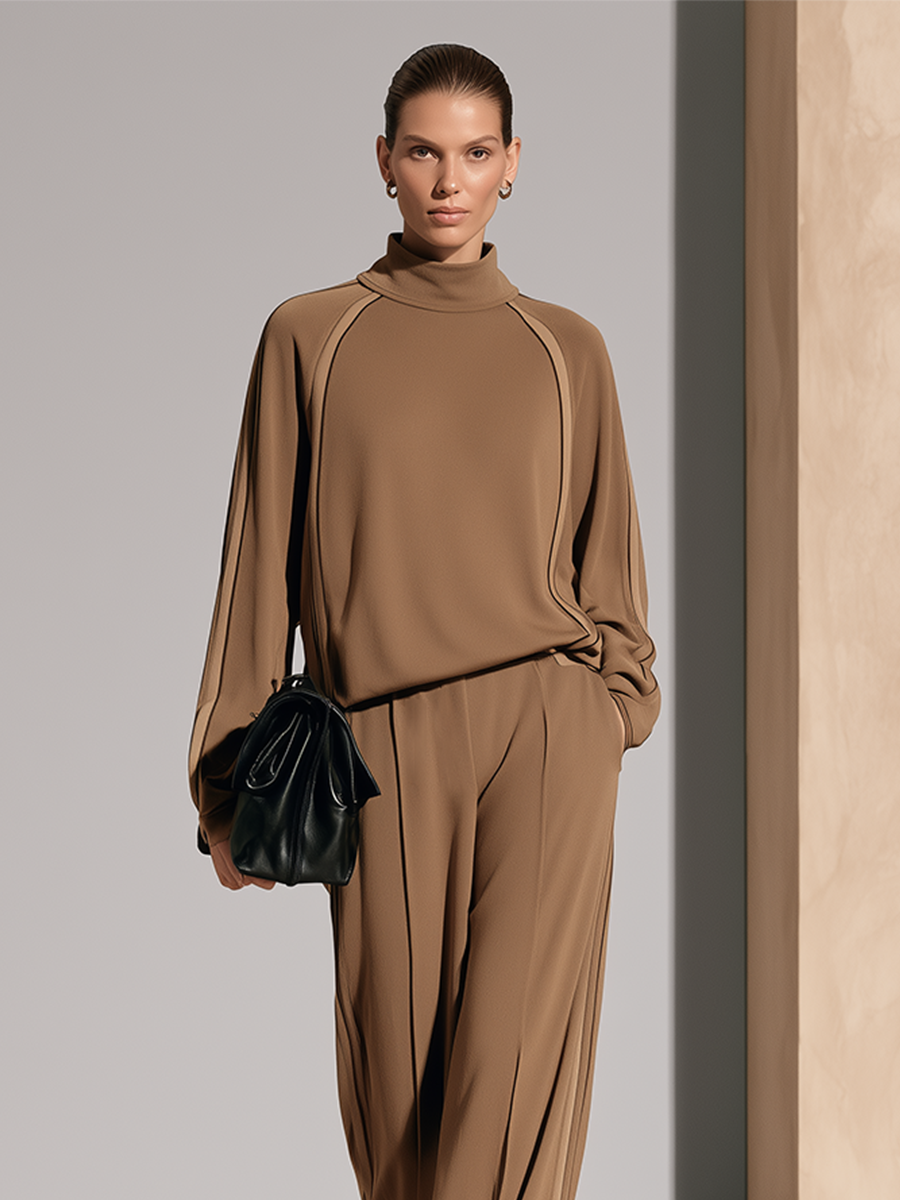 Women's Tailored Turtleneck Business Wear Two‑Piece Set MDZ2423H8LYL