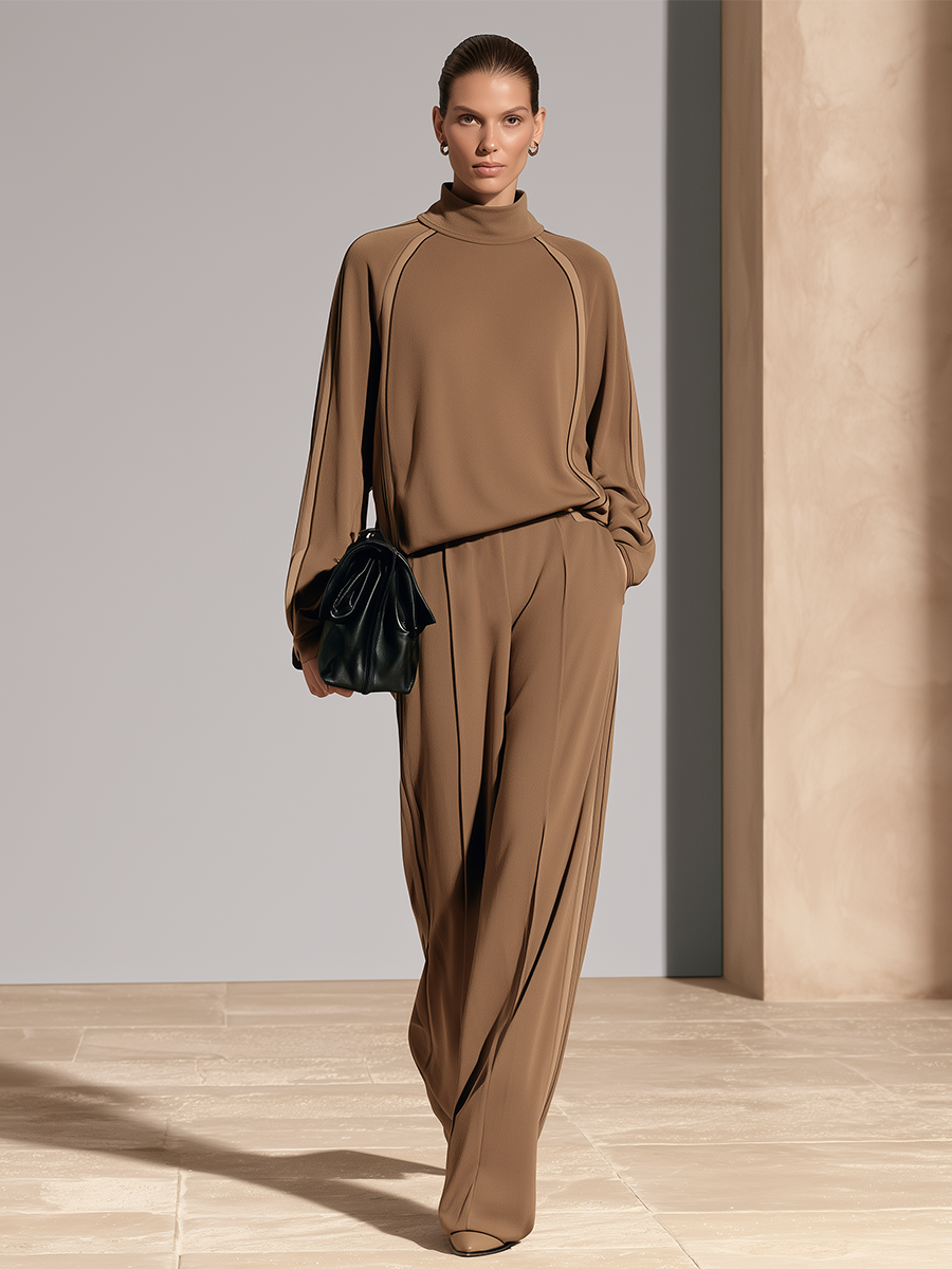 Women's Tailored Turtleneck Business Wear Two‑Piece Set MDZ2423H8LYL