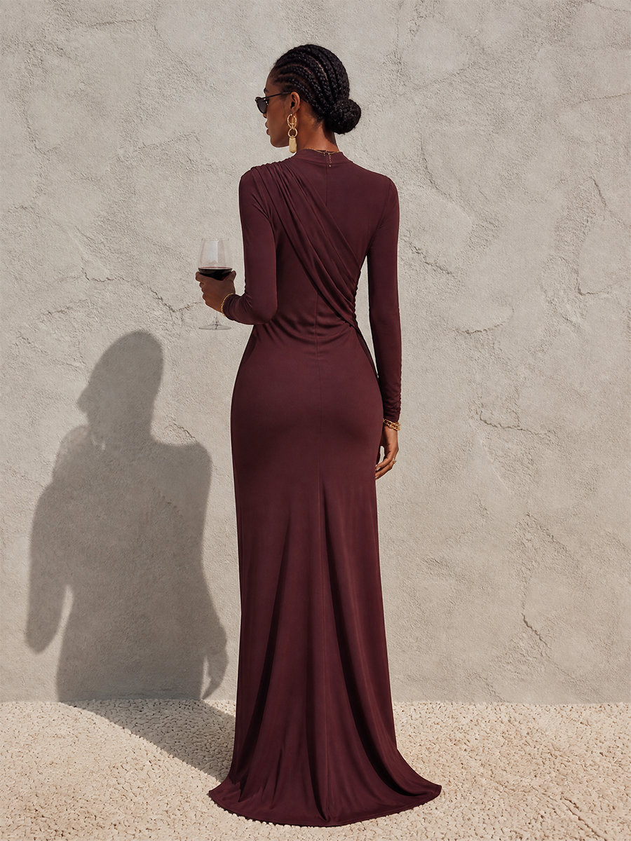 Women's Draped Mock Neck Party Maxi Dress MDZ2458H4LYL