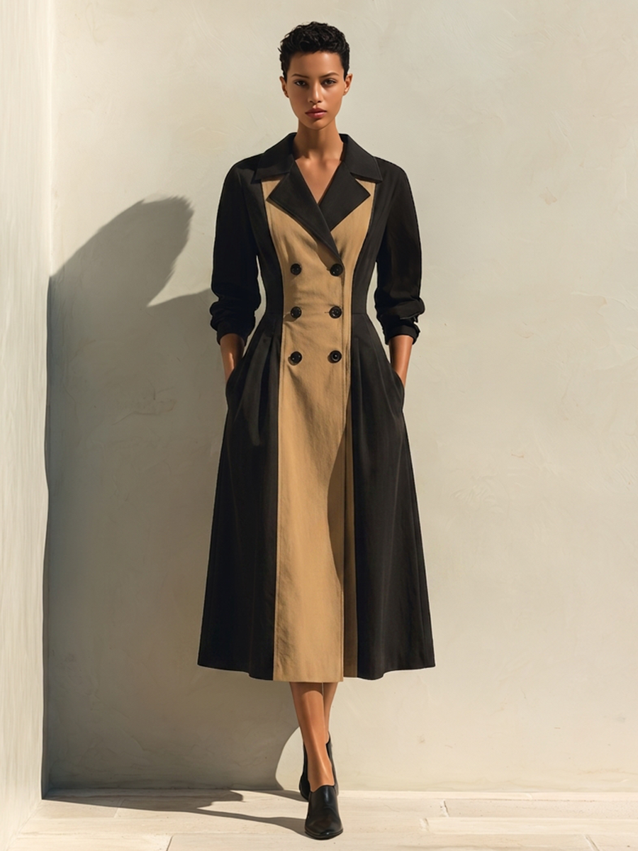 Women's Trench-Style Cotton-Blend Long-Sleeve Midi Dress MDZ2400H9ZRK