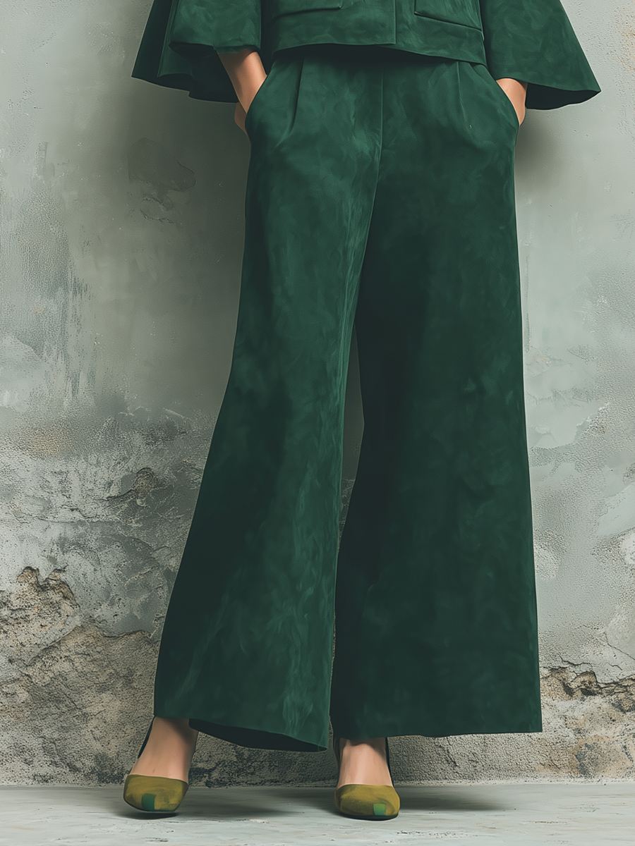 Women's Bell Sleeve Button Front Green Pants Set MDZ2493H3YZJ