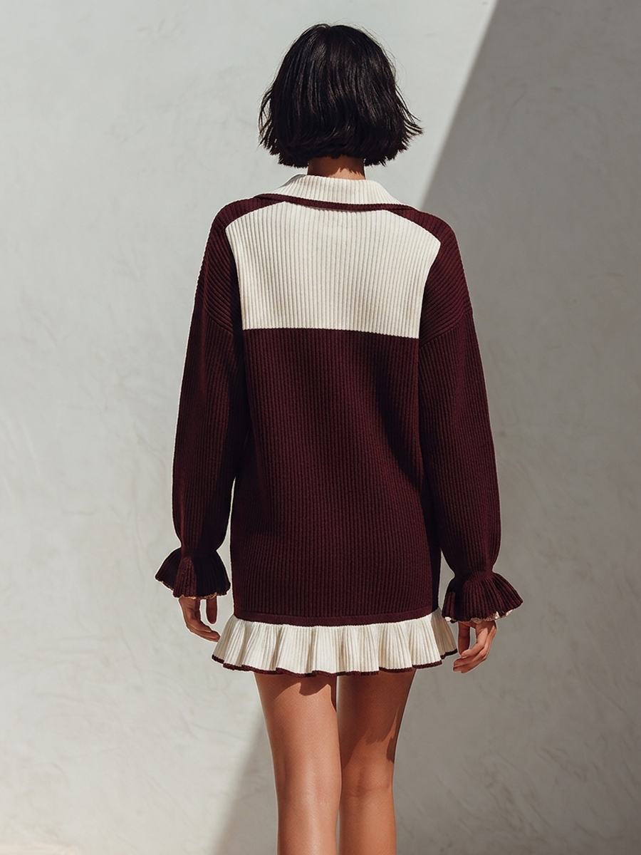 Women's Color-Block Knit Long-Sleeve Mini Dress MDZ2443H1ZRK