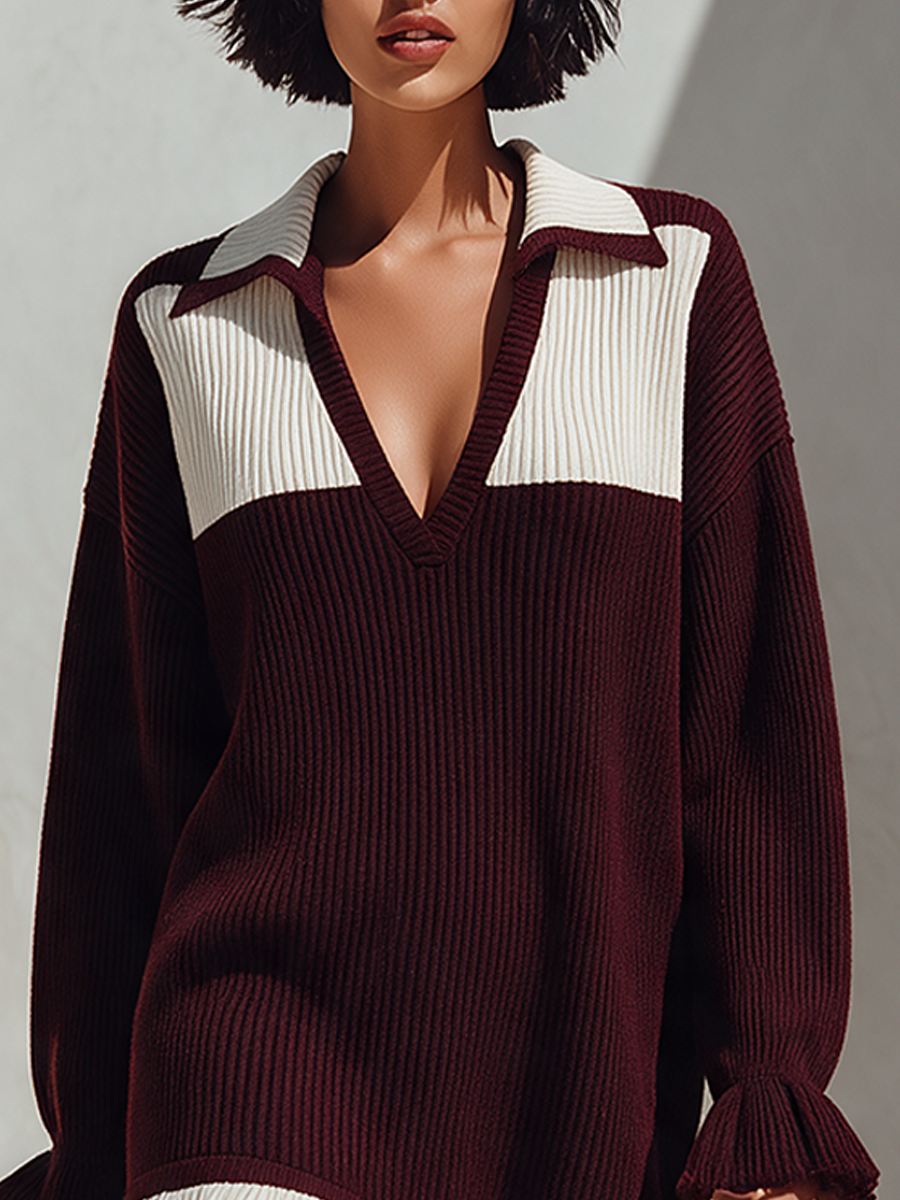 Women's Color-Block Knit Long-Sleeve Mini Dress MDZ2443H1ZRK