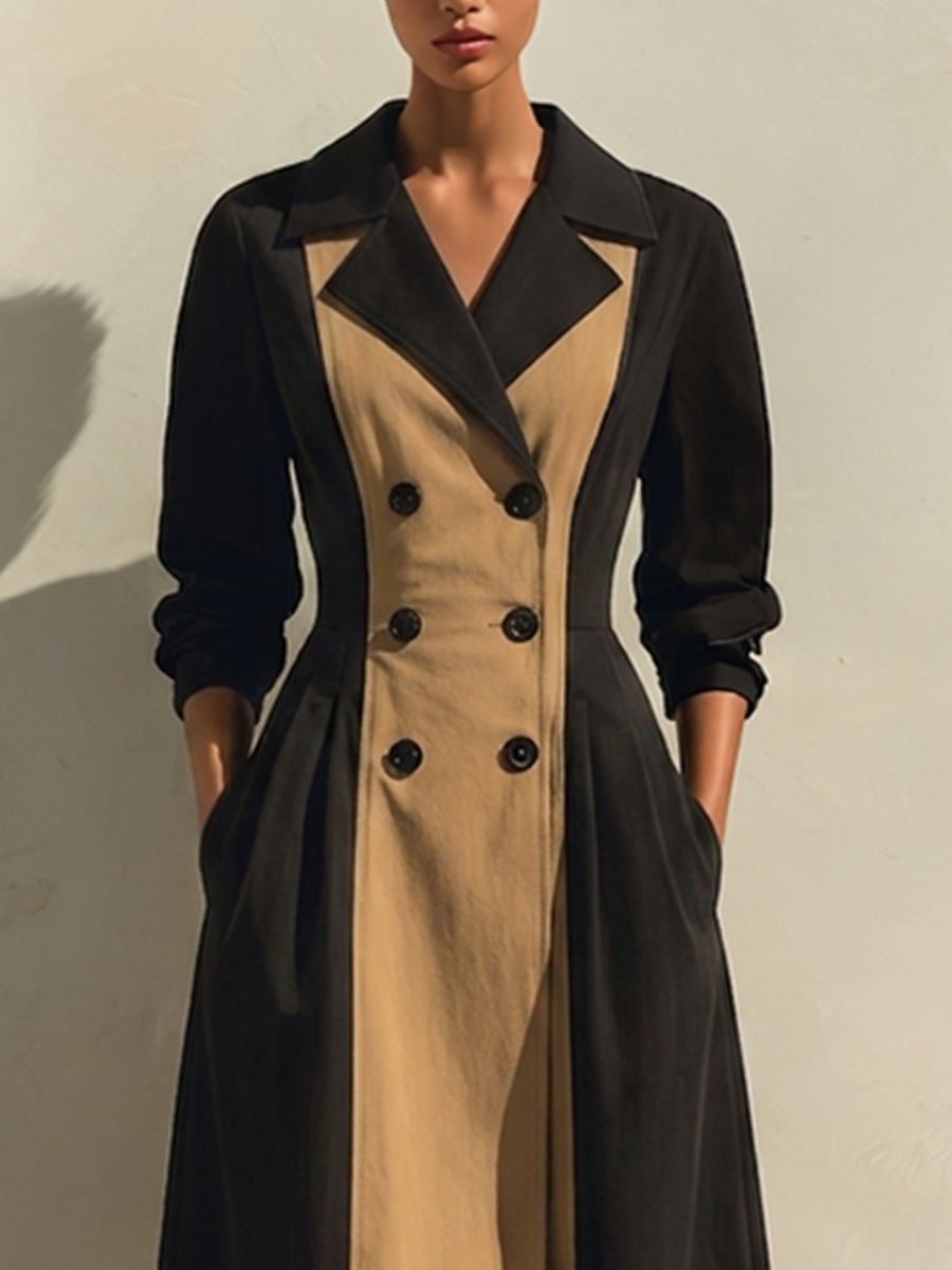 Women's Trench-Style Cotton-Blend Long-Sleeve Midi Dress MDZ2400H9ZRK