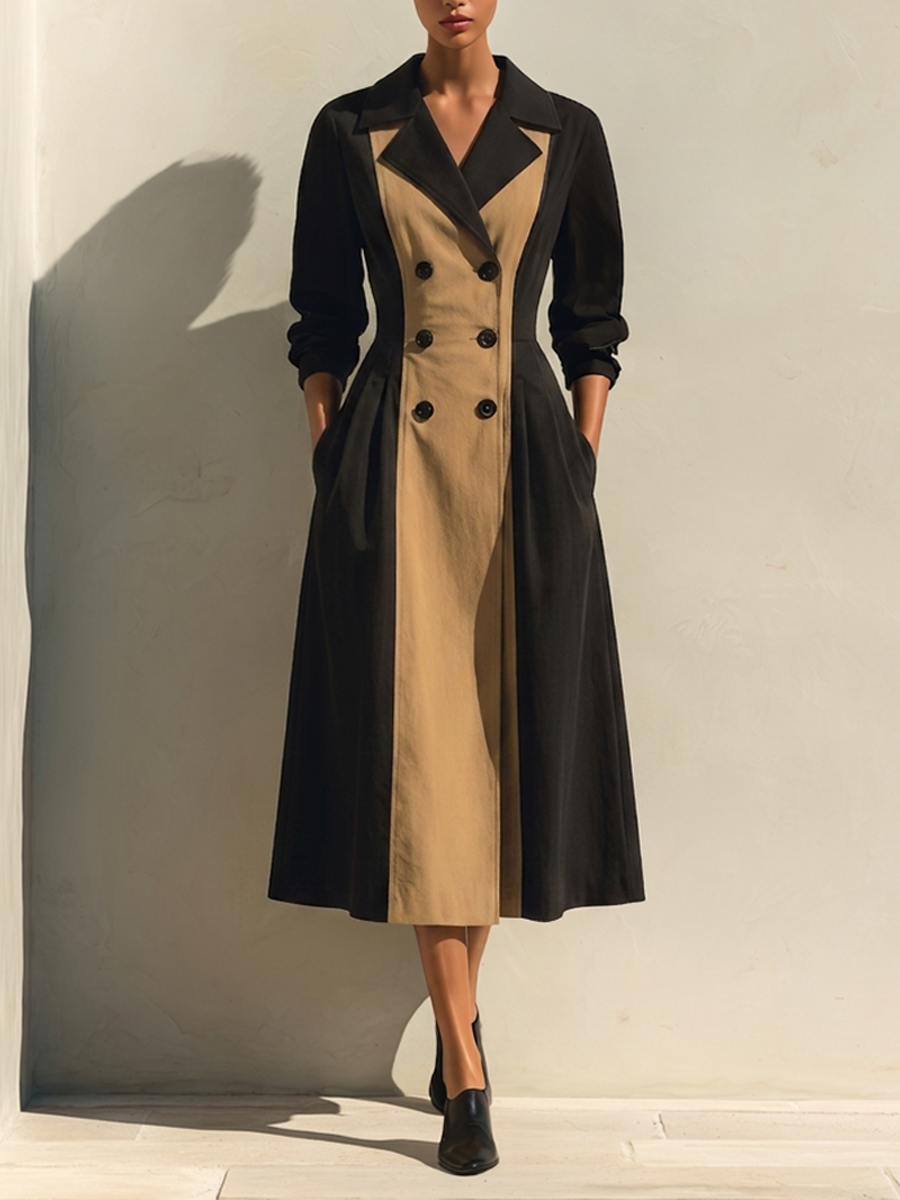 Women's Trench-Style Cotton-Blend Long-Sleeve Midi Dress MDZ2400H9ZRK