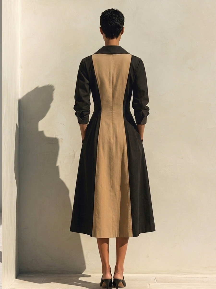 Women's Trench-Style Cotton-Blend Long-Sleeve Midi Dress MDZ2400H9ZRK
