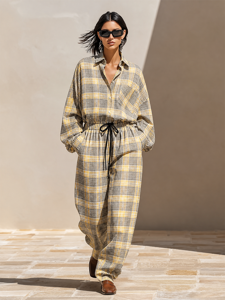 Women's Plaid Cotton-Blend Loungewear Two‑Piece Set MDZ2595H4LYL