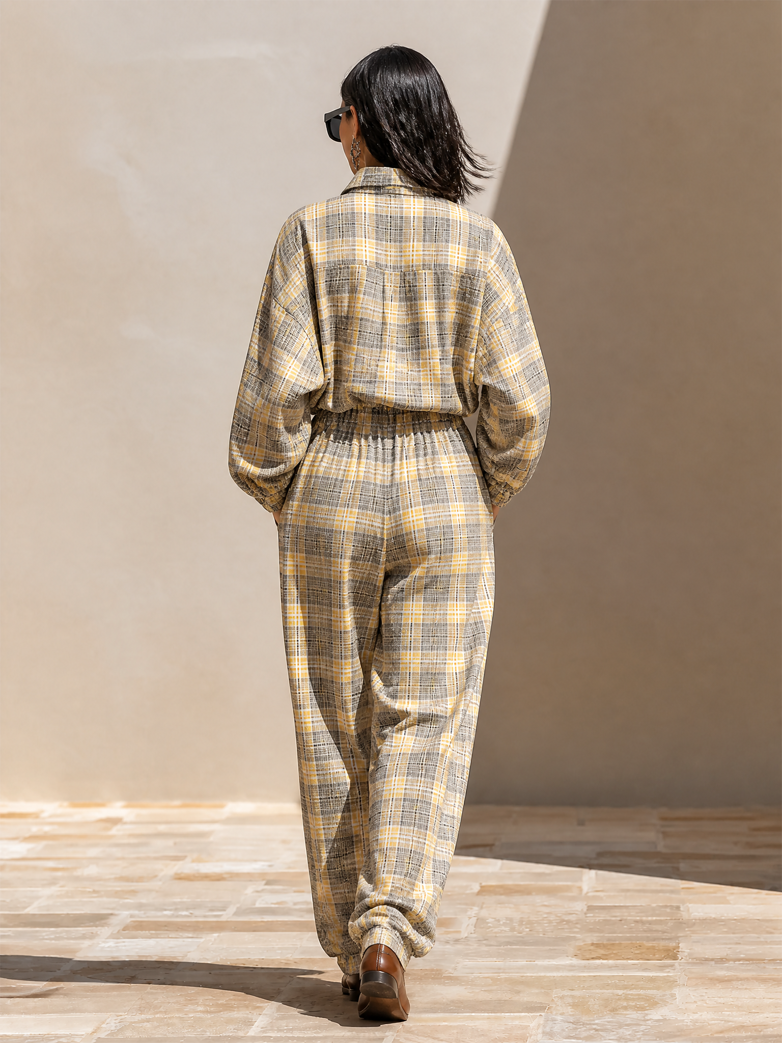 Women's Plaid Cotton-Blend Loungewear Two‑Piece Set MDZ2595H4LYL