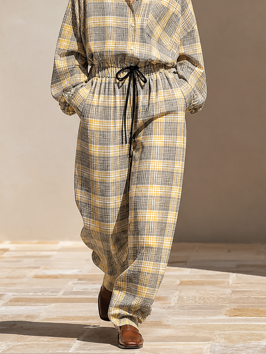 Women's Plaid Cotton-Blend Loungewear Two‑Piece Set MDZ2595H4LYL