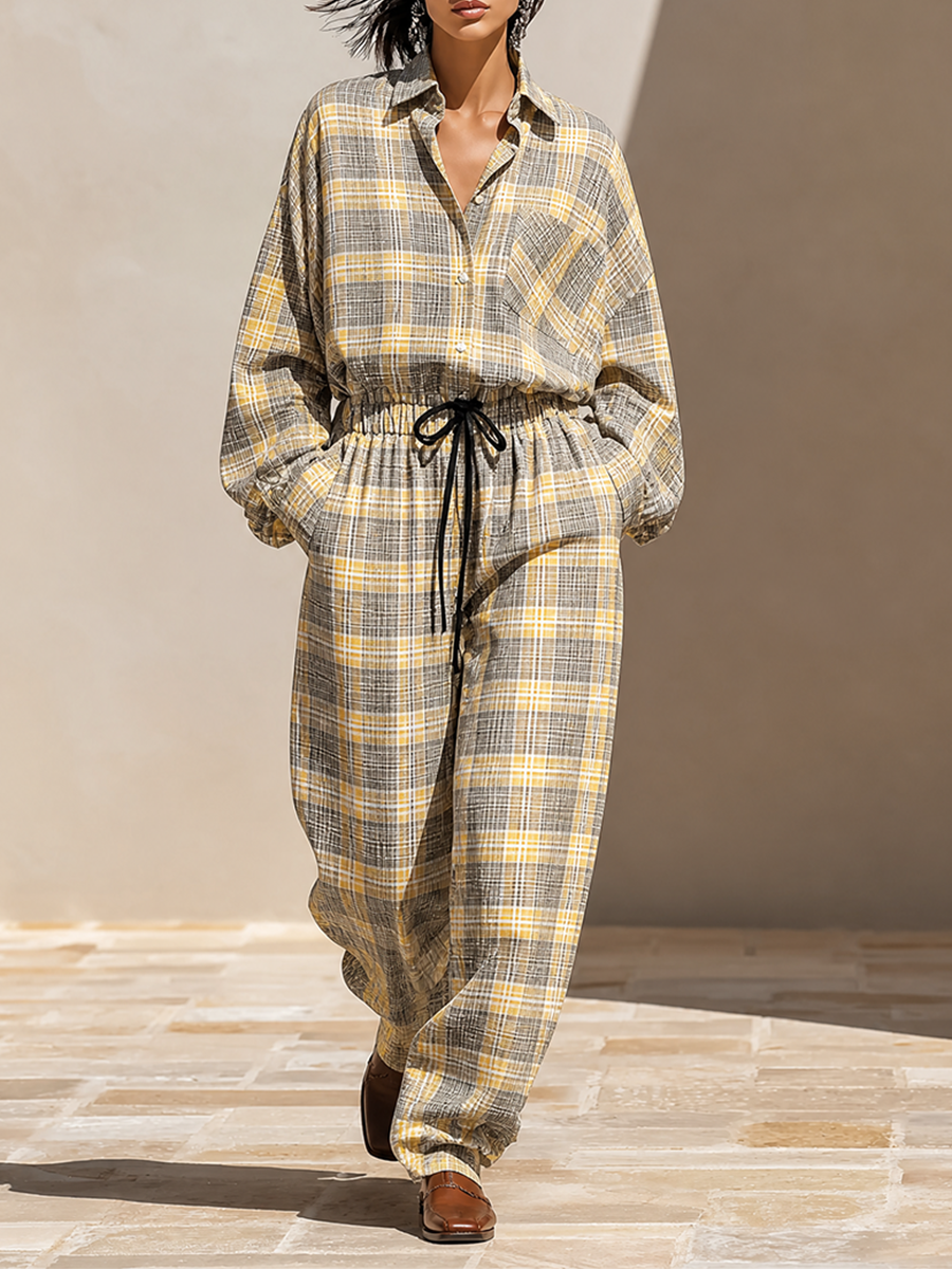 Women's Plaid Cotton-Blend Loungewear Two‑Piece Set MDZ2595H4LYL