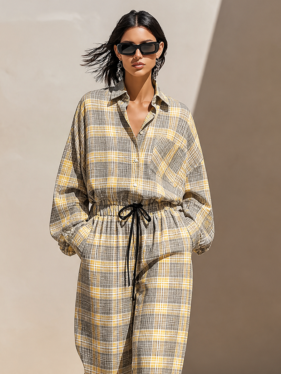 Women's Plaid Cotton-Blend Loungewear Two‑Piece Set MDZ2595H4LYL