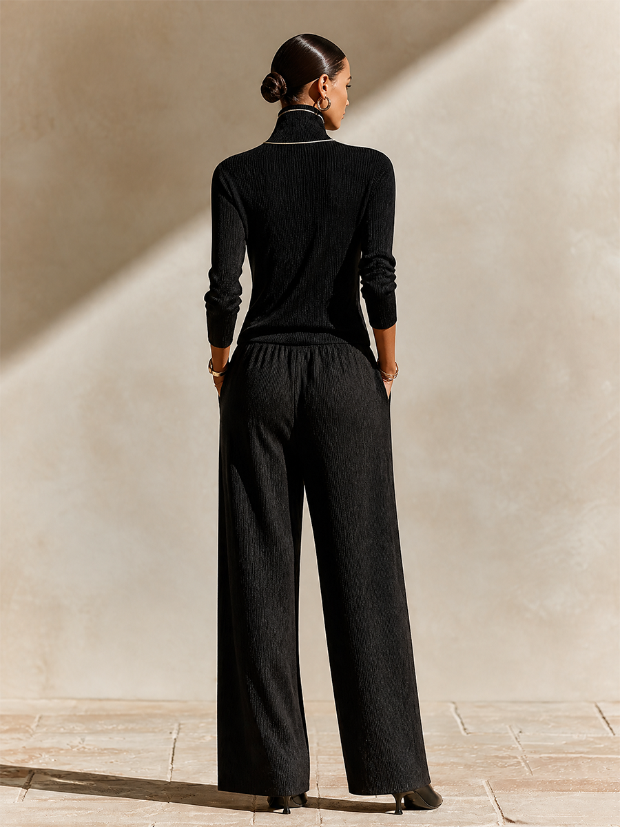 Women's Half‑Zip Ribbed Casual Two‑Piece Knit Set MDZ2575H6LYL
