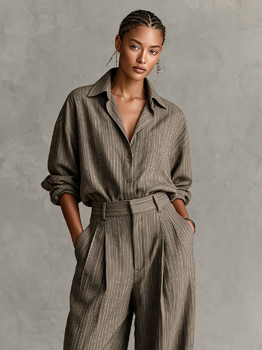 Women's Pinstripe Cotton‑Blend Office Two‑Piece Co‑Ord Set MDZ2582H0LYL
