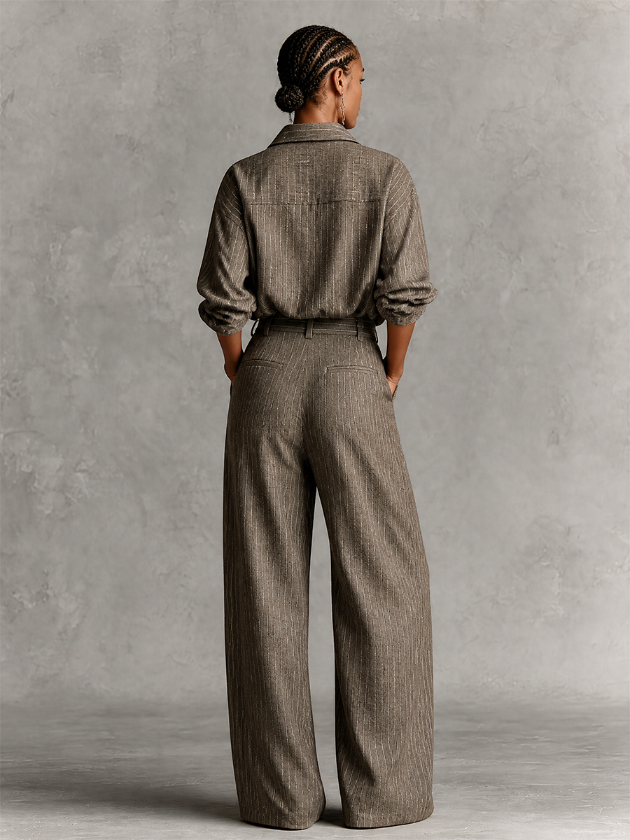 Women's Pinstripe Cotton‑Blend Office Two‑Piece Co‑Ord Set MDZ2582H0LYL
