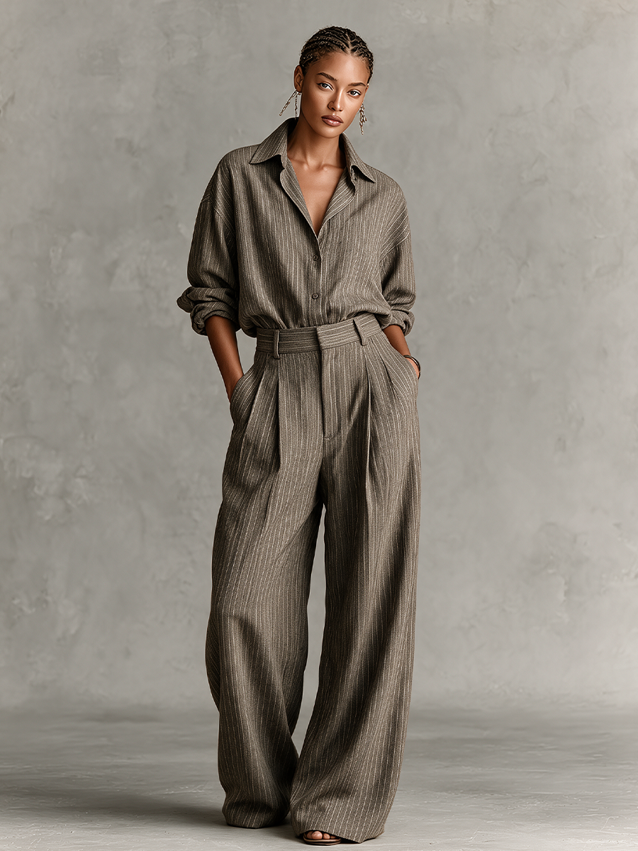 Women's Pinstripe Cotton‑Blend Office Two‑Piece Co‑Ord Set MDZ2582H0LYL