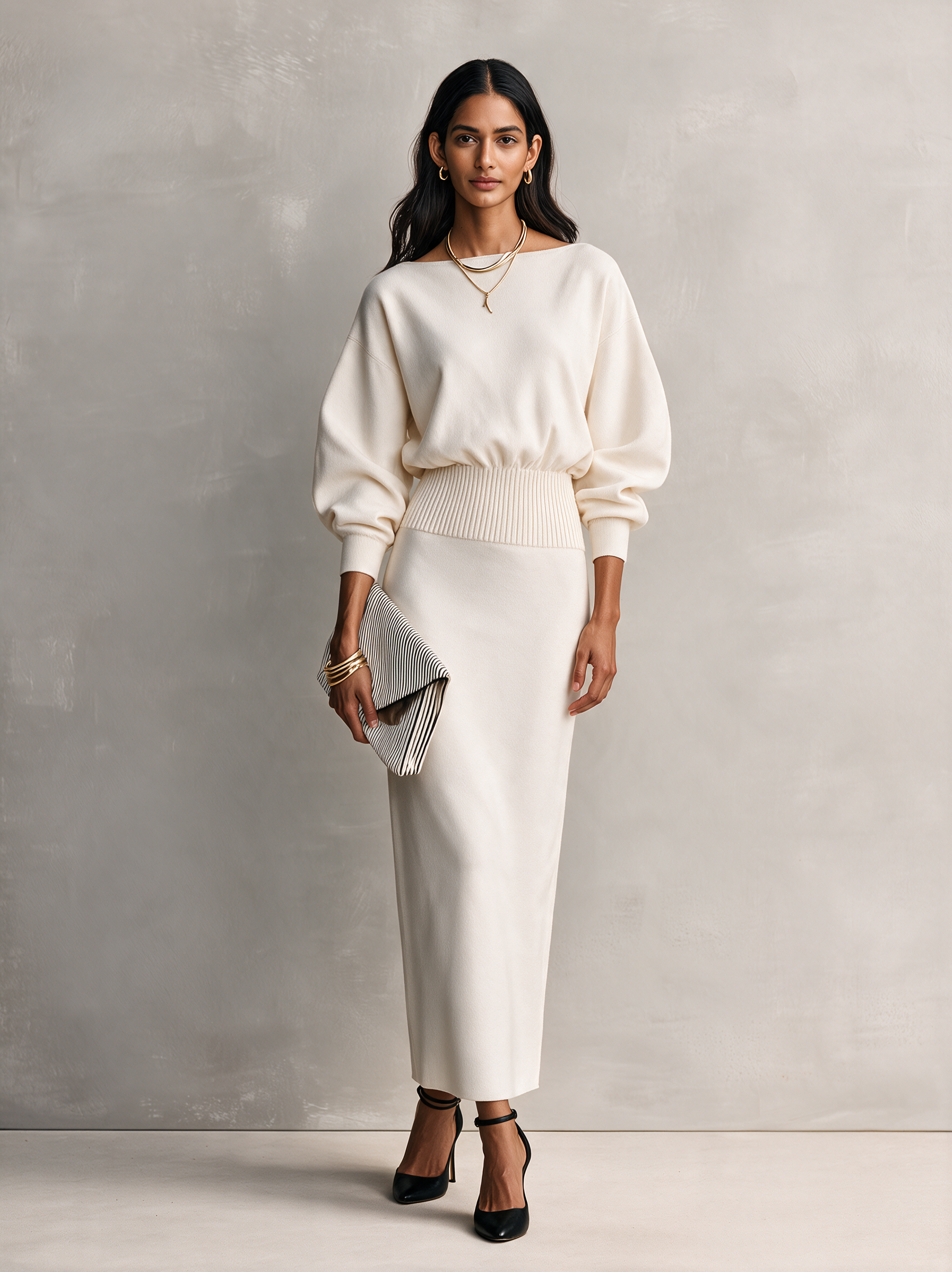 Women's Comfortable Beige Long-Sleeve Maxi Dress In Sweatshirt Fabric MDZ2558H7LXY