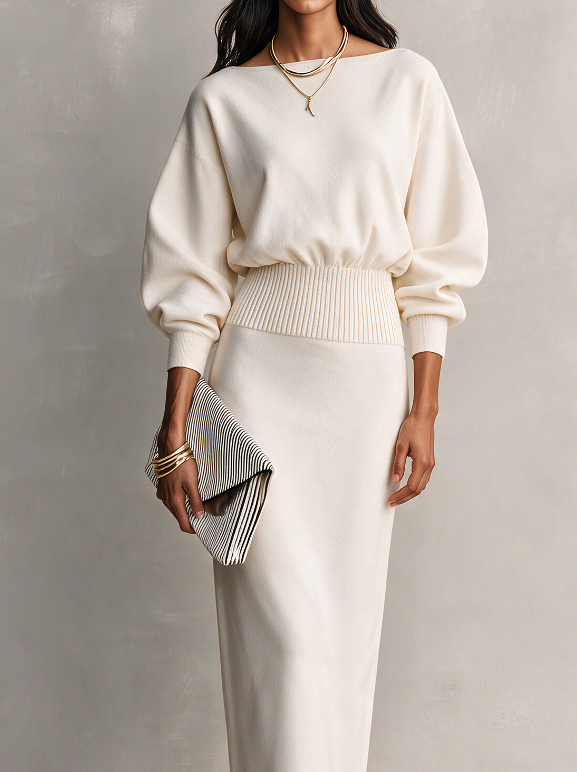 Women's Comfortable Beige Long-Sleeve Maxi Dress In Sweatshirt Fabric MDZ2558H7LXY