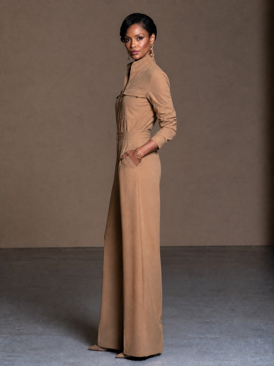 Women's Zipper Stand Collar Casual Long Sleeve Wide Leg Jumpsuit MDZ2540H3GMJ