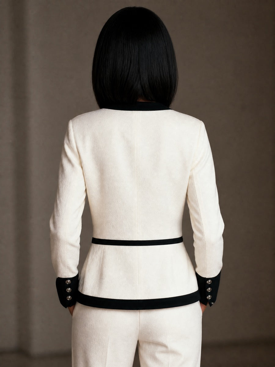 Women's Elegant Color-blocked Trim Coat MDZ2550H3GMJ