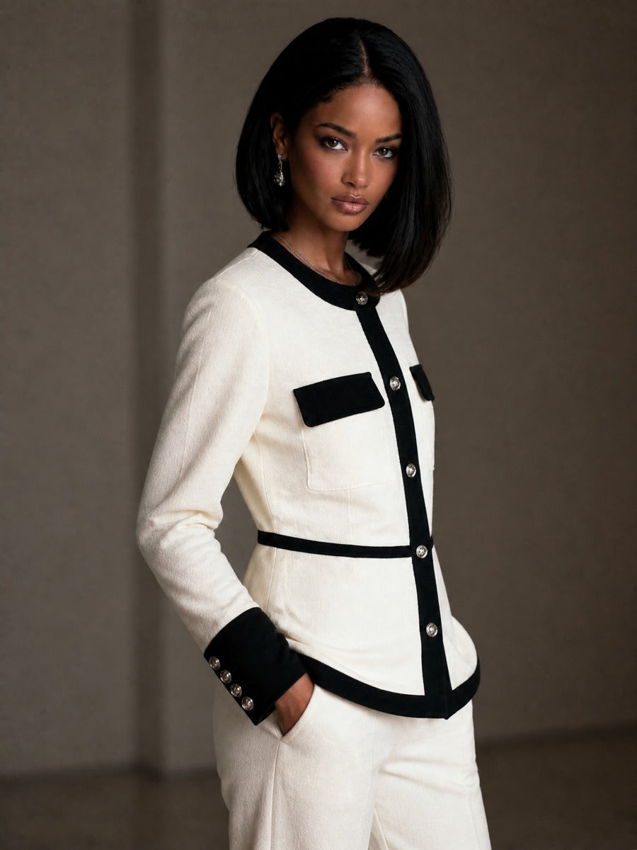 Women's Elegant Color-blocked Trim Coat MDZ2550H3GMJ