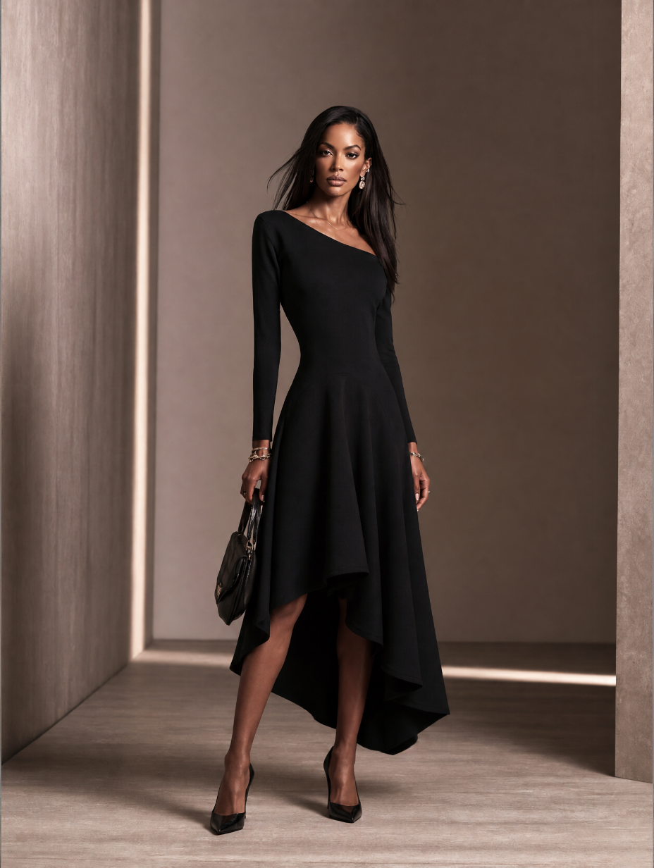 Women's One-Shoulder Neckline Luxury Asymmetrical Hem Midi Skirt MDZ2565H5GMJ