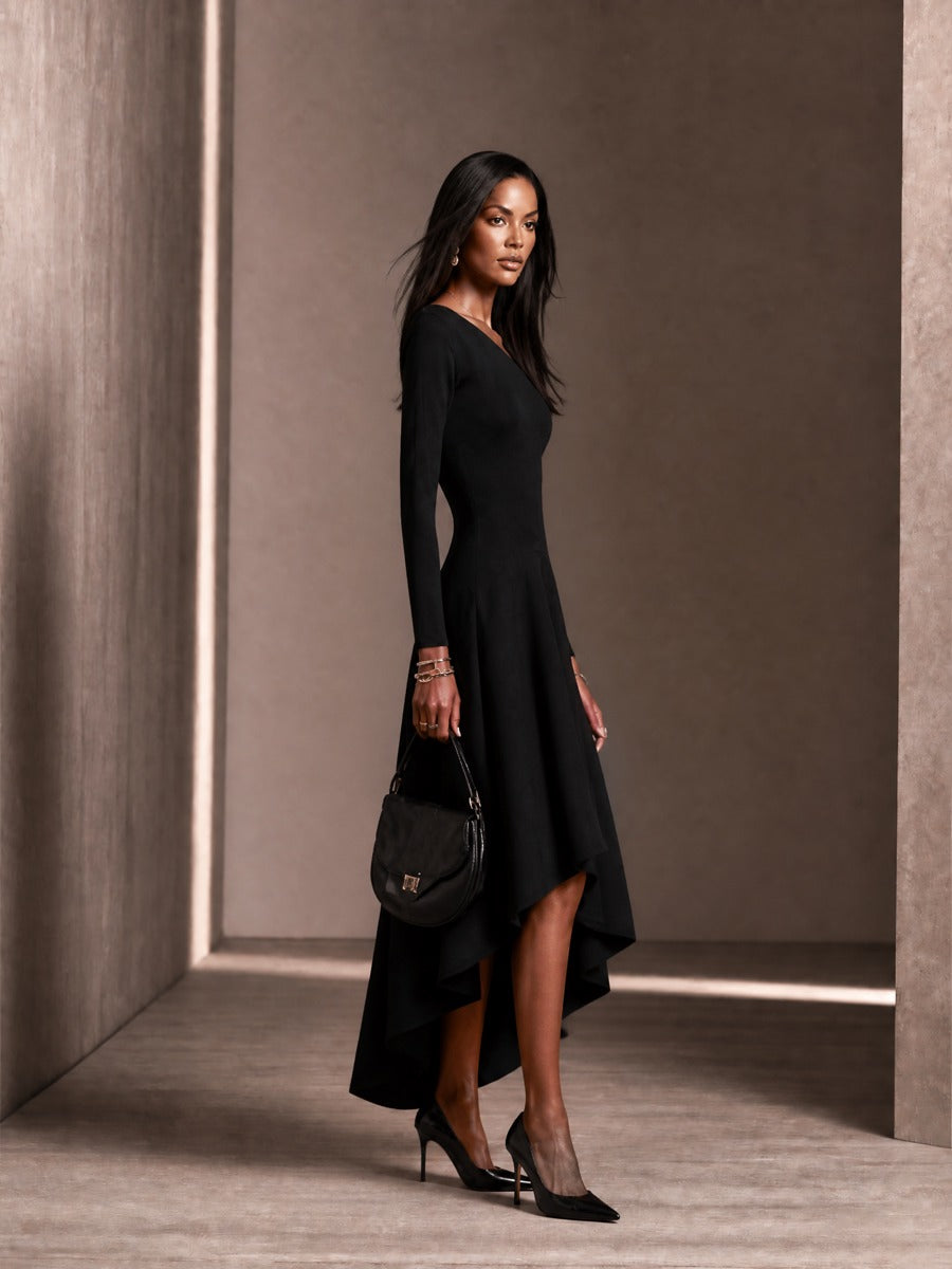 Women's One-Shoulder Neckline Luxury Asymmetrical Hem Midi Skirt MDZ2565H5GMJ
