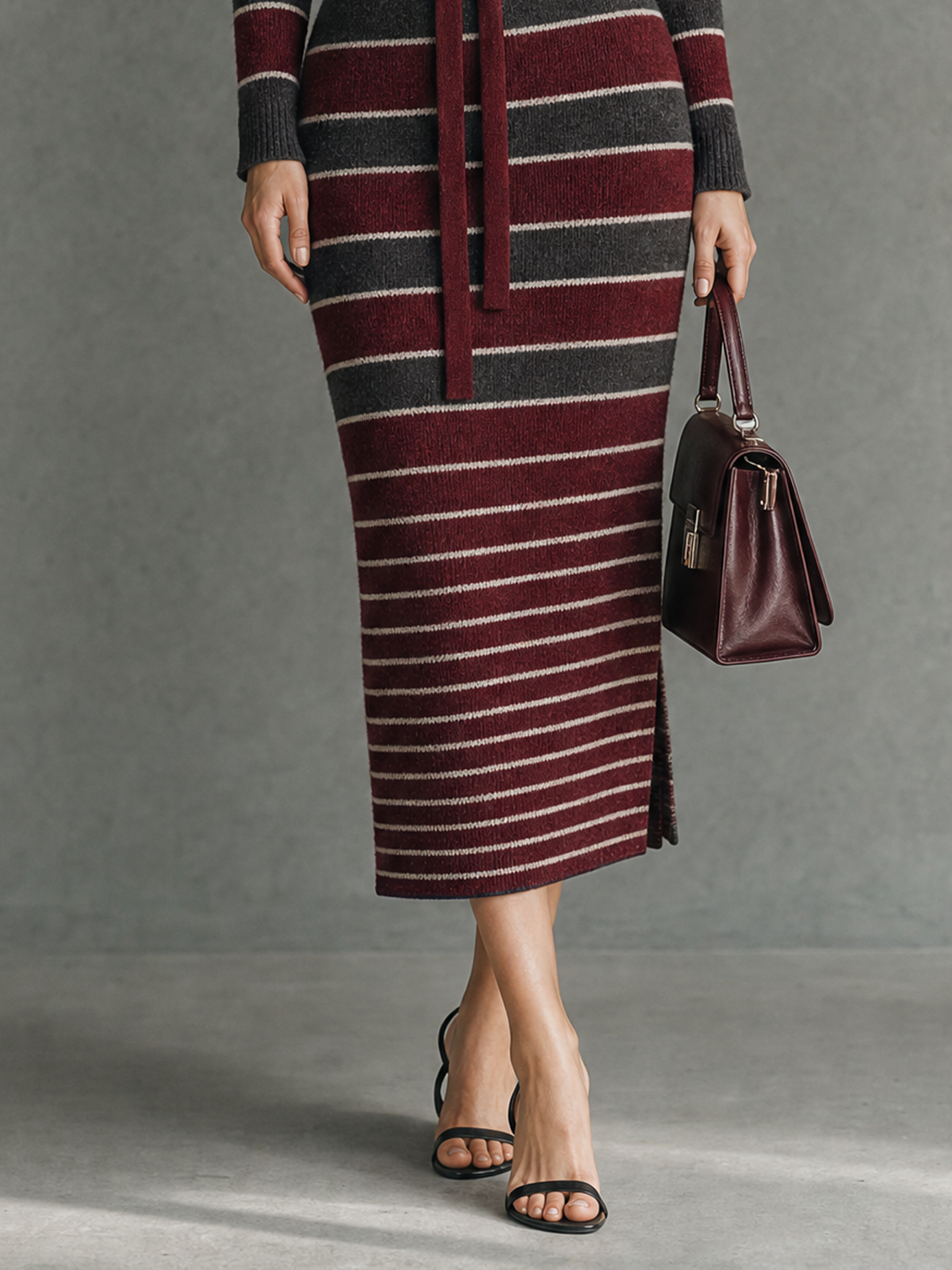 Women's Vintage Striped Boat-Neck Slim-Fit Sweater Dress MDZ2507H7WY