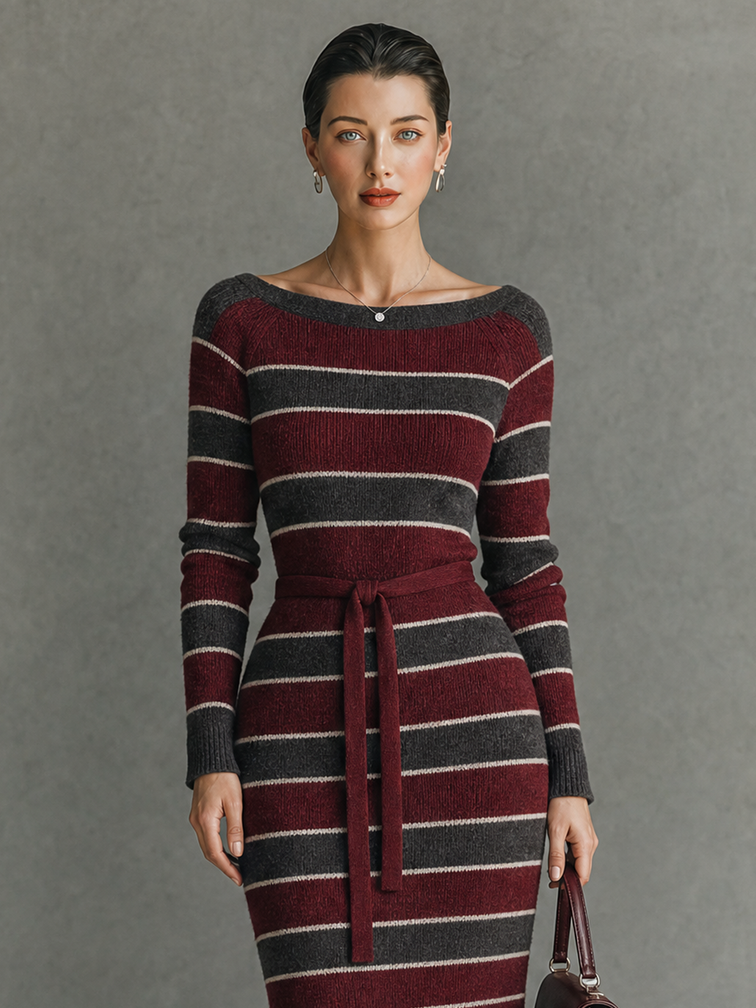Women's Vintage Striped Boat-Neck Slim-Fit Sweater Dress MDZ2507H7WY