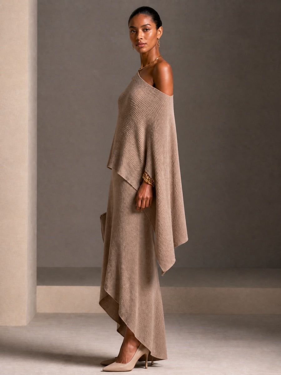 Women's Asymmetrical One-Shoulder Knit Top And Skirt Set MDZ2527H4GMJ
