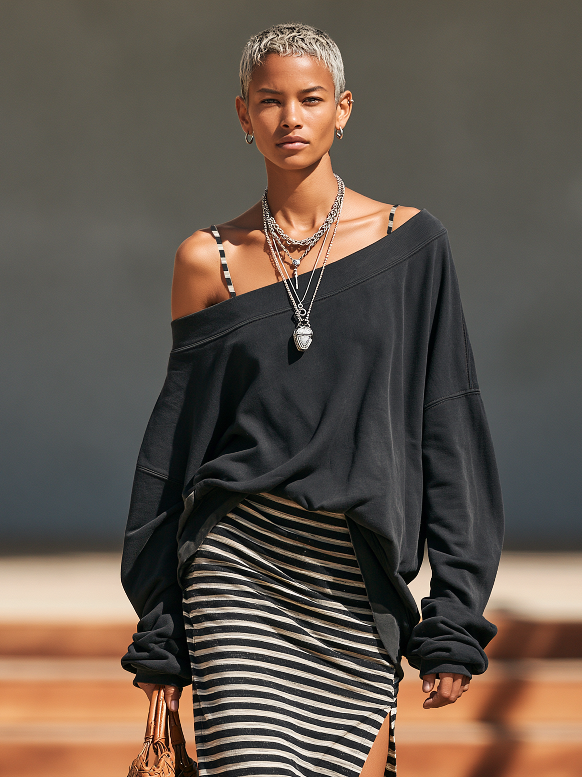 Women's Vintage-Wash Sweatshirt & Striped Midi Slip Dress Set MDZ2558H9WY