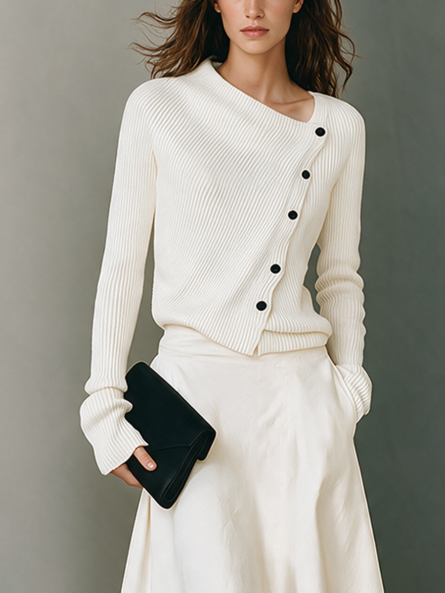 Women's White Knit Top And Cotton-Blend A-Line Skirt Set MDZ2600H0ZRK