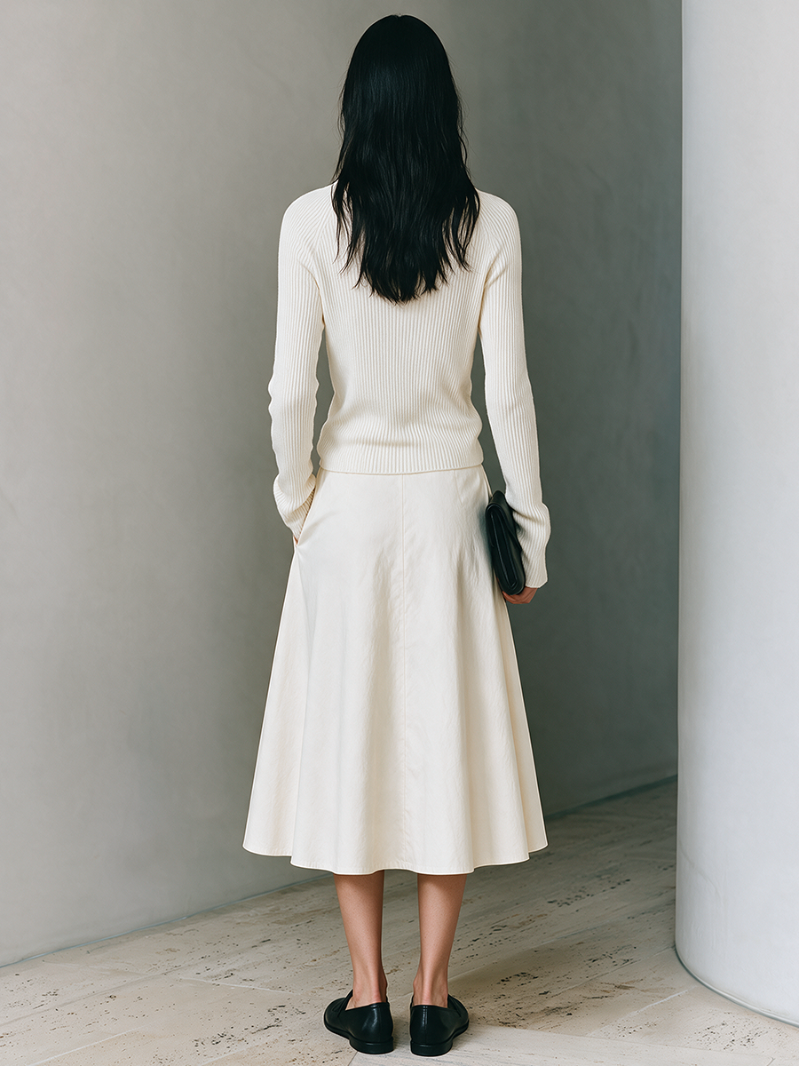Women's White Knit Top And Cotton-Blend A-Line Skirt Set MDZ2600H0ZRK