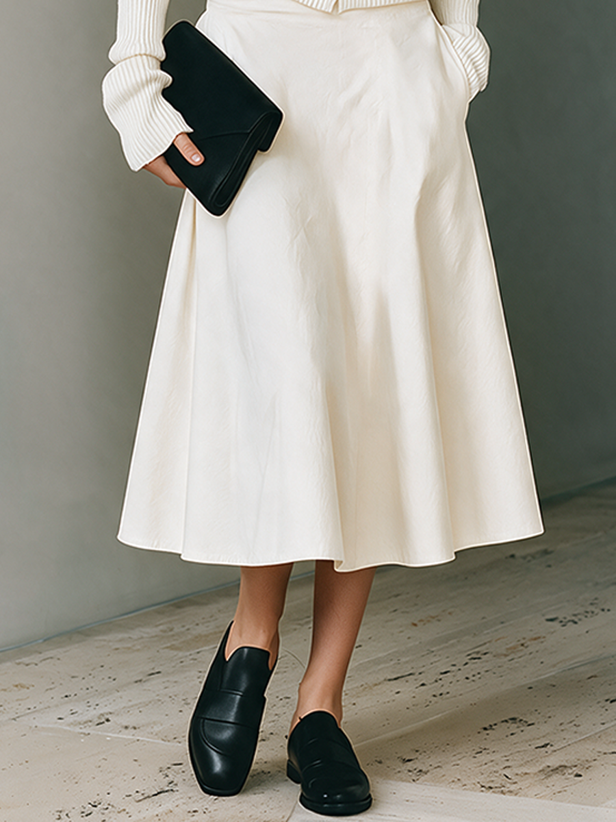 Women's White Knit Top And Cotton-Blend A-Line Skirt Set MDZ2600H0ZRK