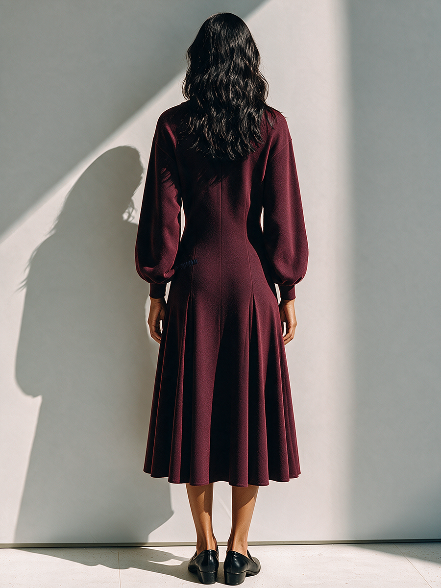 Women's Red U-Neck Midi Dress With Defined Waist MDZ2662H8ZRK