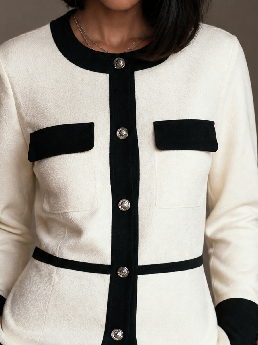 Women's Elegant Color-blocked Trim Coat MDZ2550H3GMJ