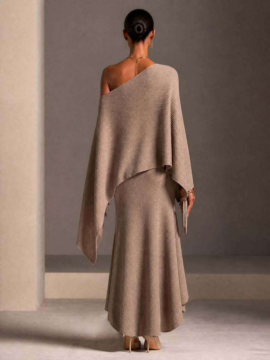 Women's Asymmetrical One-Shoulder Knit Top And Skirt Set MDZ2527H4GMJ