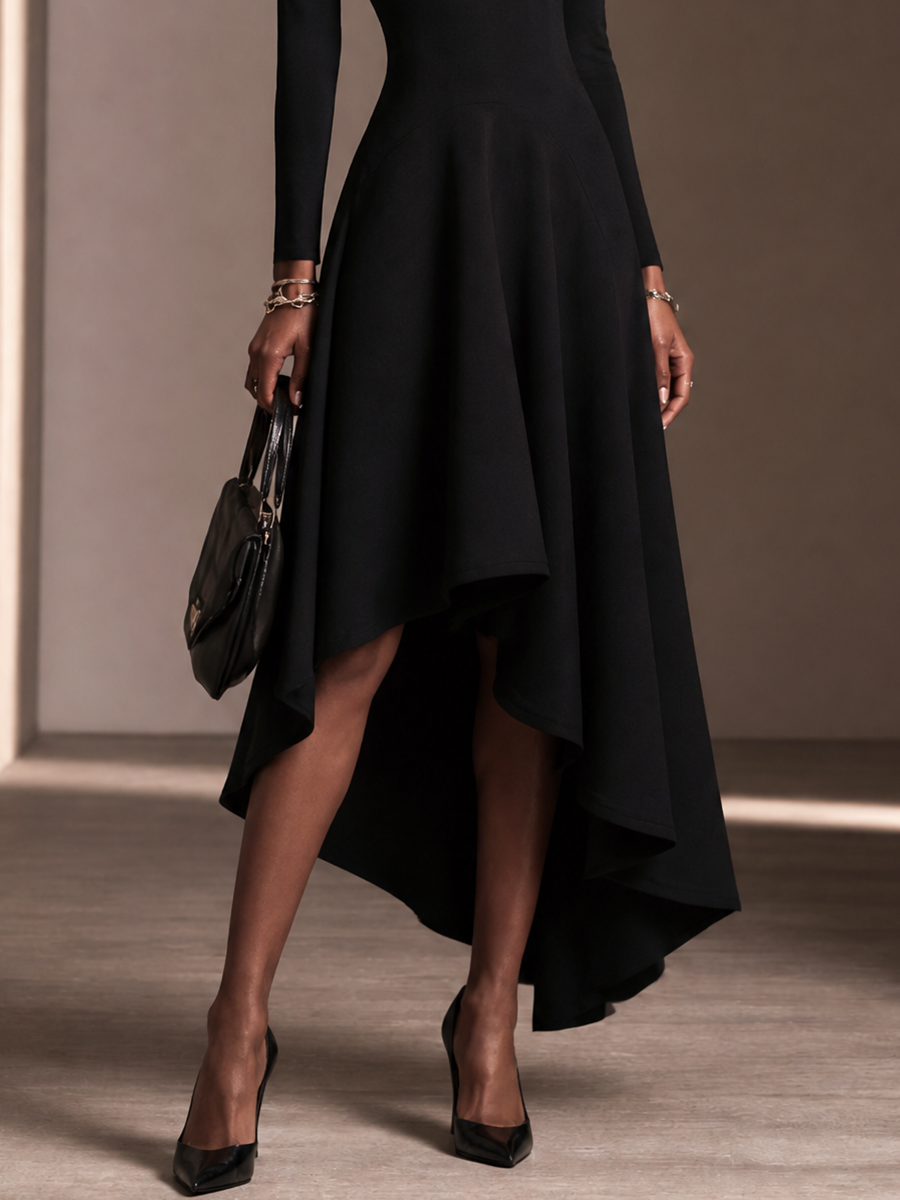 Women's One-Shoulder Neckline Luxury Asymmetrical Hem Midi Skirt MDZ2565H5GMJ